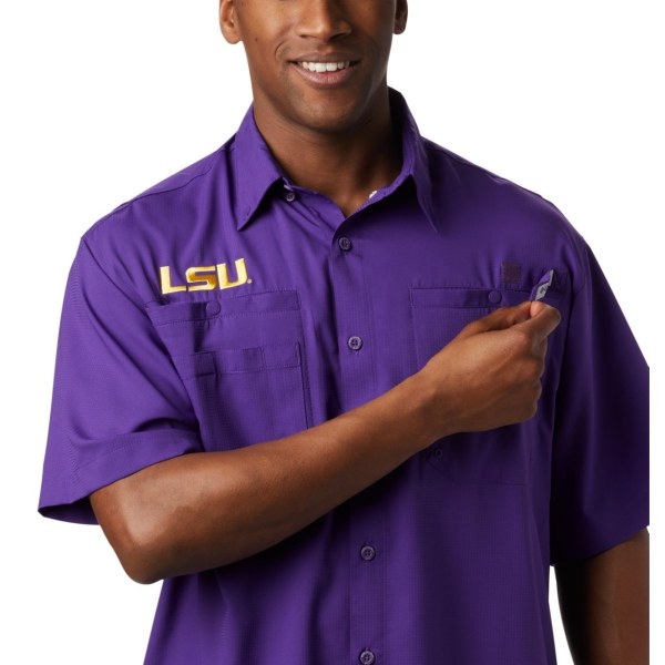 Kosele Columbia Collegiate PFG Tamiami Kratke Sleeve - LSU Panske Nachový | SK-HXT-580642