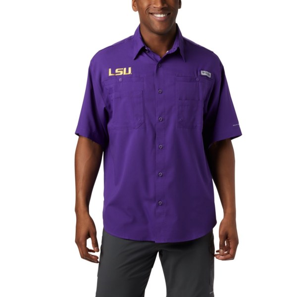 Kosele Columbia Collegiate PFG Tamiami Kratke Sleeve - LSU Panske Nachový | SK-HXT-580642