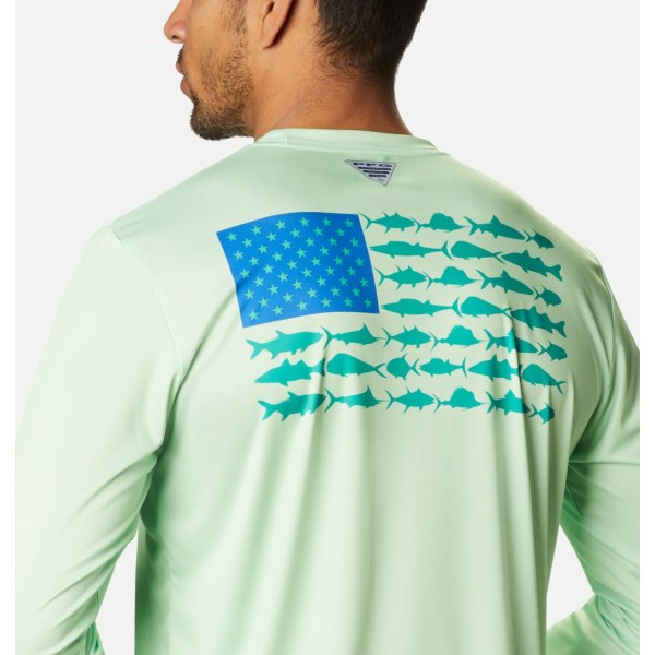 Mikiny Columbia Terminal Tackle PFG Fish Flag Long Sleeve Panske Tyrkysové Zelene | SK-EUO-837542