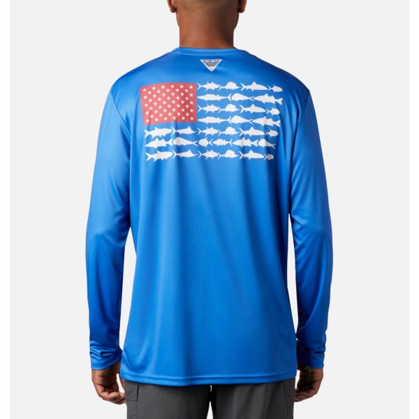 Mikiny Columbia Terminal Tackle PFG Fish Flag Long Sleeve Big Panske Modre Biele | SK-VOJ-605237
