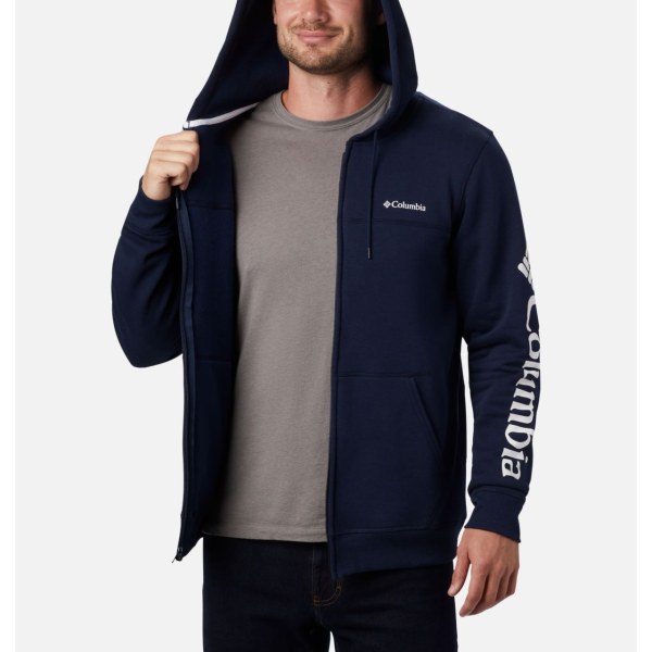 Mikiny S Kapucňou Columbia Logo Full Zip Fleece Panske Námornícka Modrá Biele | SK-PSJ-289045