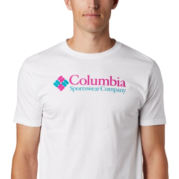 Tricko Columbia Logo Panske Biele Ruzove | SK-WMQ-921453