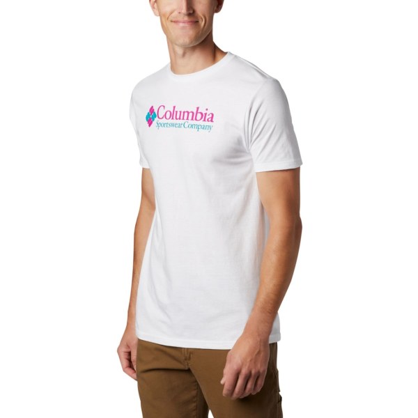 Tricko Columbia Logo Panske Biele Ruzove | SK-WMQ-921453